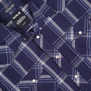 Hurley x Pendleton Shirt Mens Medium Blue Navy Plaid Wool Western Pearl Snap